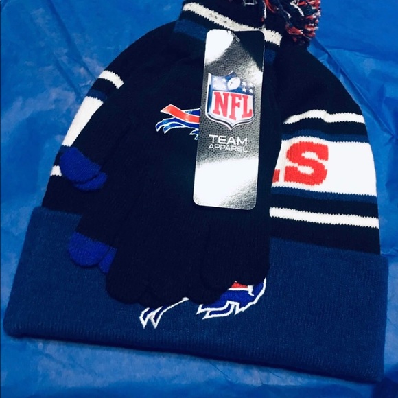 NFL Buffalo Bills Logo Pom Beanie Hat & Glove Set and Josh Allen T-Shirt Bundle - Picture 8 of 9